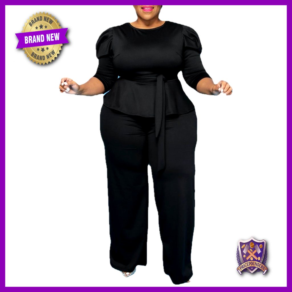 Plus Size Two Piece Set Wide Leg Pants Long Sleeve Shirt Casual Lounge Wear